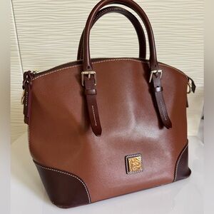 Dooney & Bourke Handbag, Pebble Grain Domed Satchel, Two Tone Brown